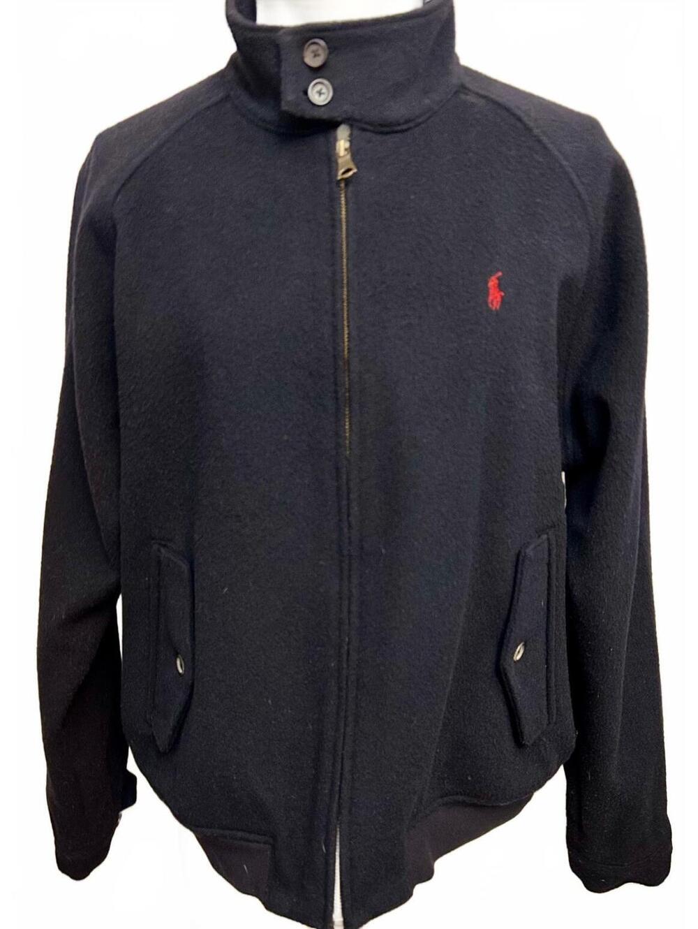 Vintage Polo Ralph Lauren Wool Bomber Jacket Mens L Navy Red Pony Plaid Lined